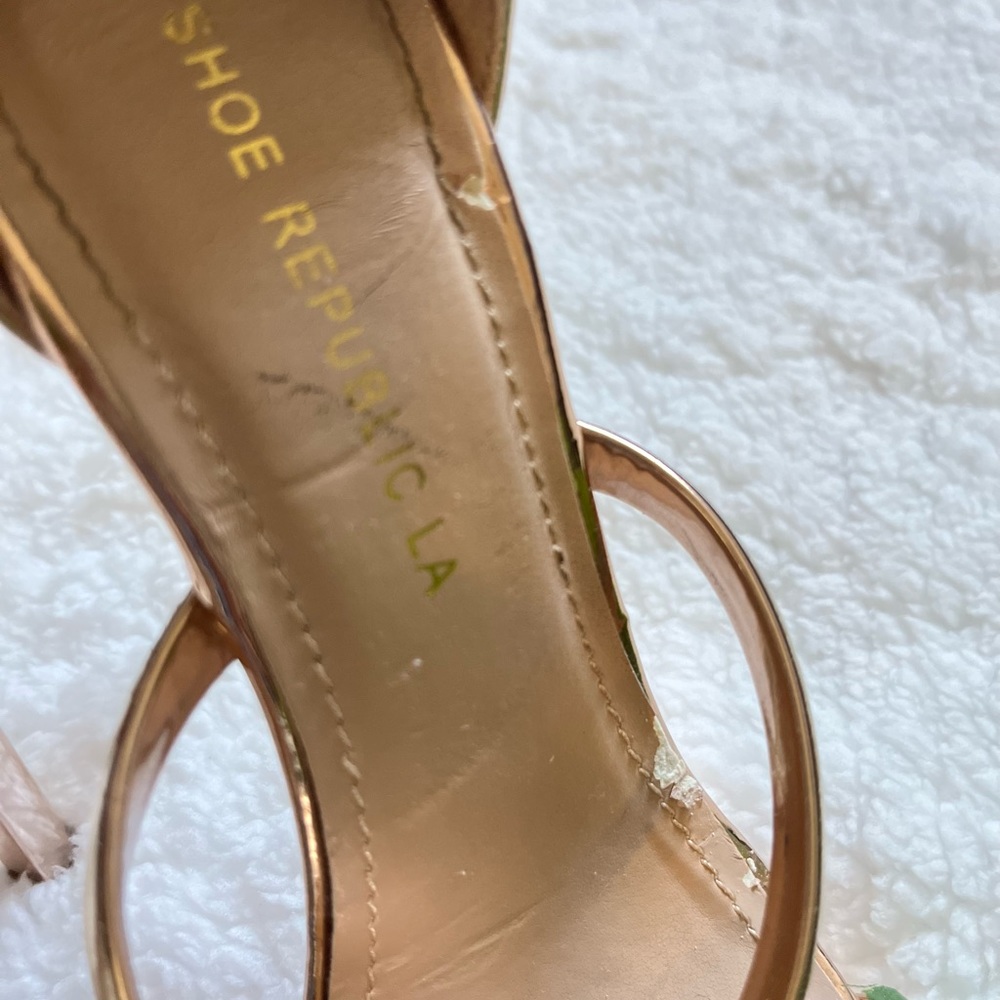 Shoe Republic La women Size 6 Rose Gold High Heel Sandal With Back Zip - Picture 6 of 7